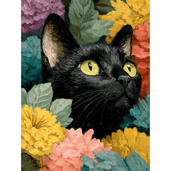 Black Garden Cat Nature Canvas Print Pet Lover Modern Animal Art Home Bedroom Wall Decor