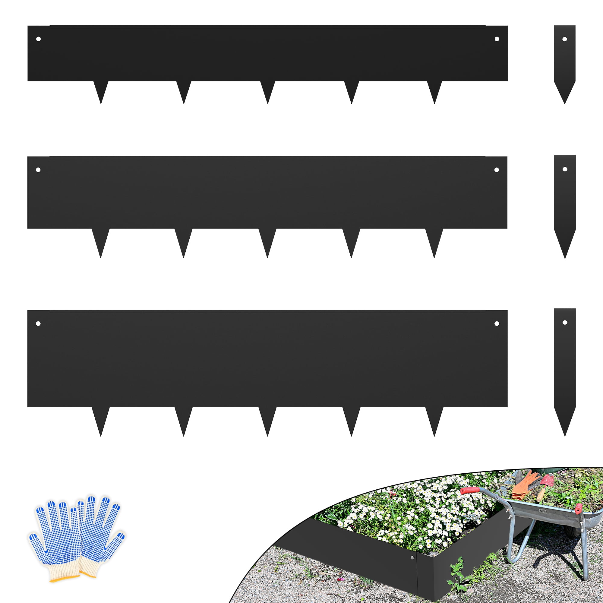 Black Garden Edge for Landscaping Corten Steel Metal Landscape Lawn Edging Borders Stakes DIY Flower Bed Divider Strips Decorative Grass Plant Yard Outdoor Pathway No Dig Hammer-in, 8 Inches