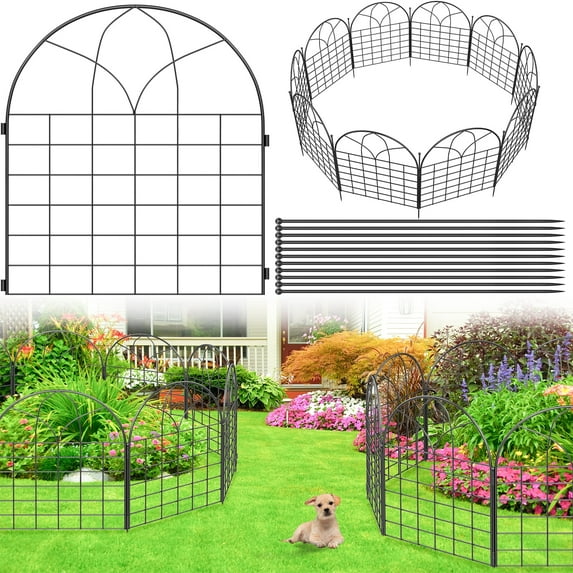 Black Garden Fencing, 28.97" * 31.88" Garden Border Fencing, Rustproof Metal Dog Digging Fence Barrier, Arched Outdoor Fence, Large Animal Dog Barrier Fences for Patio, Flower Bed (10 PCS)