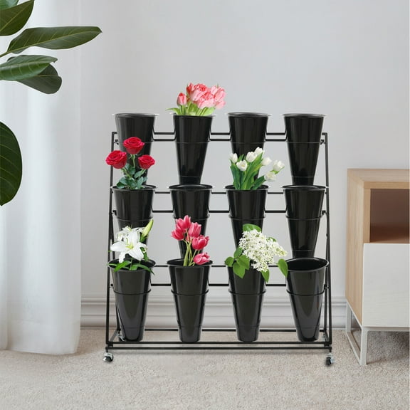 Black Garden Flower Stand Shelf Flower Shelf Display Stand Flower Shop Flower Bucket Iron Art 3 Layers