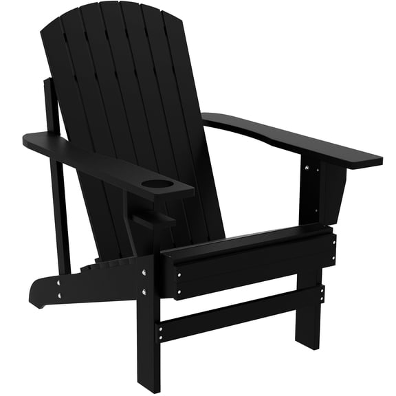 Black Garden Furniture Chair With Cup Holder, Wooden , , For Deck, Backyard, Fire Pit, Patio Backyard Black, Patio, Garden, Fireplace