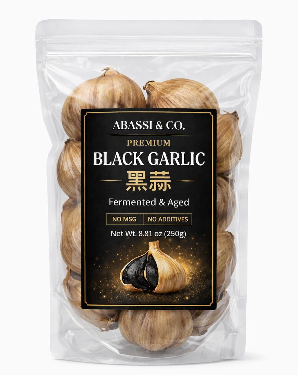 Black Garlic Ajo Negro Whole Black Garlic Fermented for 90 Days, Whole Bulbs, Super Foods, Non-GMOs, Non-Additives, High in Antioxidants, Ready to Eat for Snack Healthy, Healthy Recipes 250G