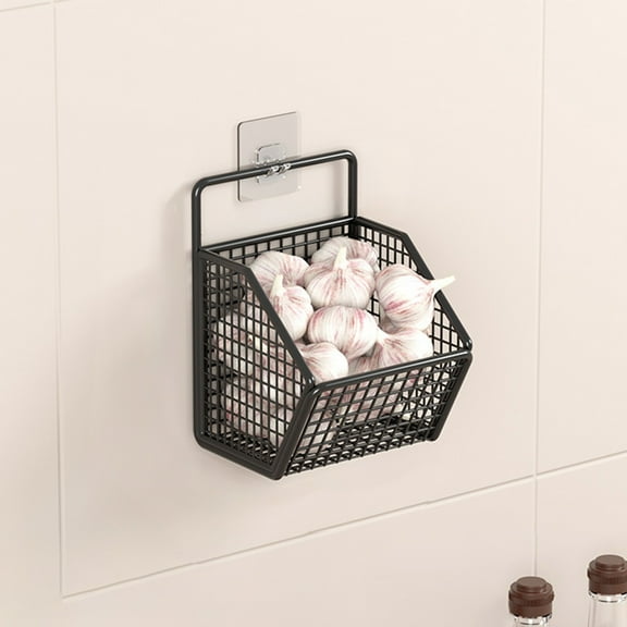 Black Garlic Basket 14.17x5.90x3.14in Wall-Mounted Produce Bin ABS No-Rust Spice Caddy Onion Potato Organizer Chinese Grocery Keeper Ventilated Root Vegetable Keeper​