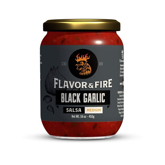 Flavor & Fire Black Garlic Salsa, Medium Heat, Gluten Free, Vegan Friendly (16 fl oz)