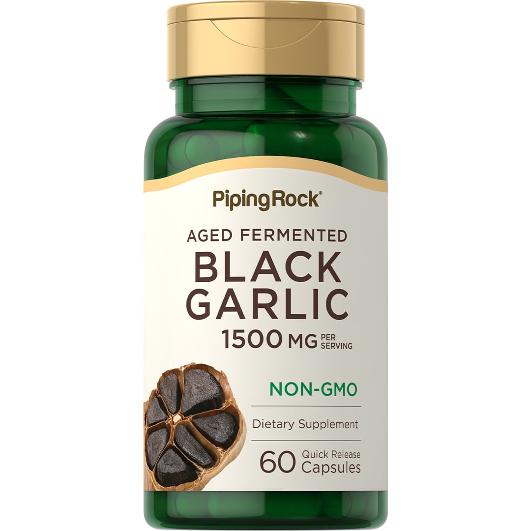 Black Garlic Supplement 1500mg | 60 Capsules | Aged and Fermented | Non-GMO, Gluten Free | By Piping Rock