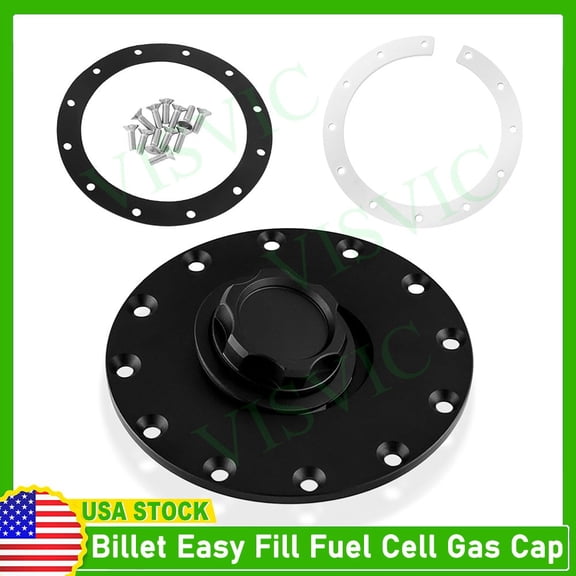 Black Gas Fuel Filler Cap Flush Mount 12 Bolt Fuel Cell Tank Cap Aluminum