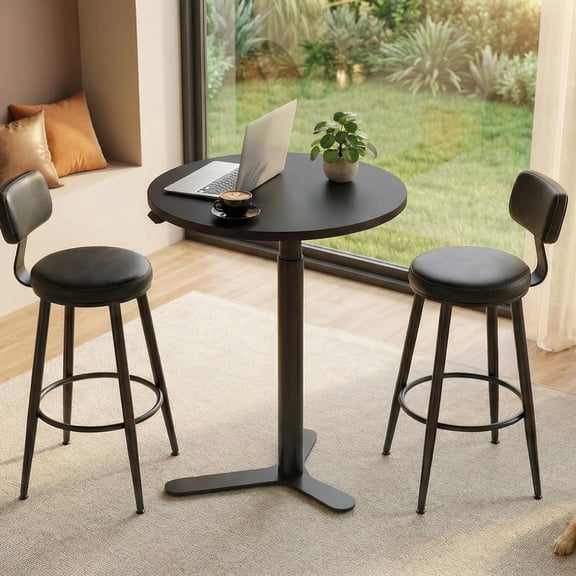 Black Gas Spring Adjustable Bar Table, One-Touch Lift, 25.8–41.3 Height, 19.7 Round High-Top Pub Table For Kitchen Balcony Apartment