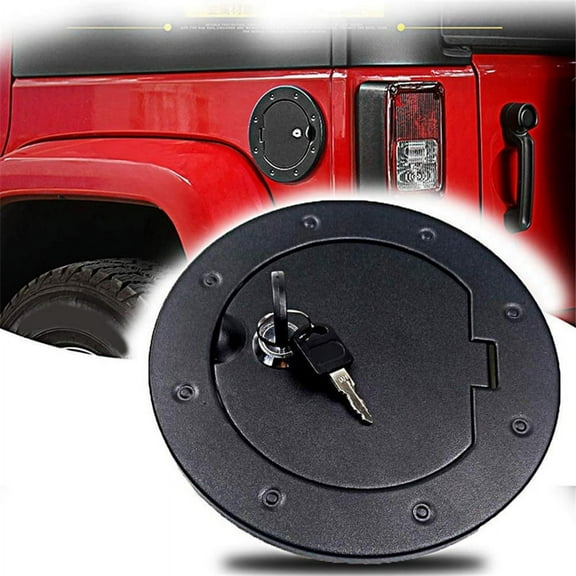 Black Gas Tank Cap Locking Fuel Filler Door Cover For Jeep Wrangler JK 2007-2018
