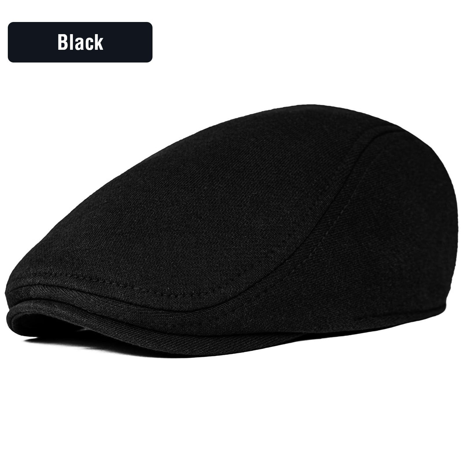 Black Gatsby Newsboy Solid Color Cap Men Ivy Hat Golf Driving Flat