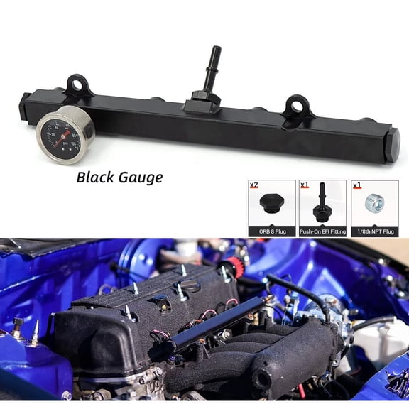 Black Gauge - RapFuel K Series Fuel Rail Kit, High Flow Injection, Honda K20, K24, RSX, Civic Si, Integra, EP3, Oil Dipstick Offset