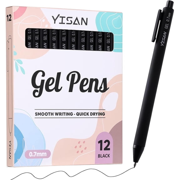 Black Gel Pens 12 Pack,Black Ink Pens Bullet Tip 0.7 mm,Journal Pens Fast Dry,Retractable,Smooth Writing for Journaling and Note Taking,71051