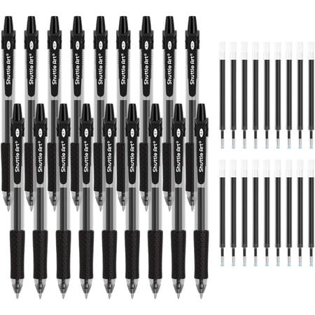 Shuttle Art Permanent Black Gel Pens, 36 Pack(18 Gel Pens with 18 Refills) Retractable Medium Point Rollerball Gel Ink Pens Smooth Writing with Comfortable Grip
