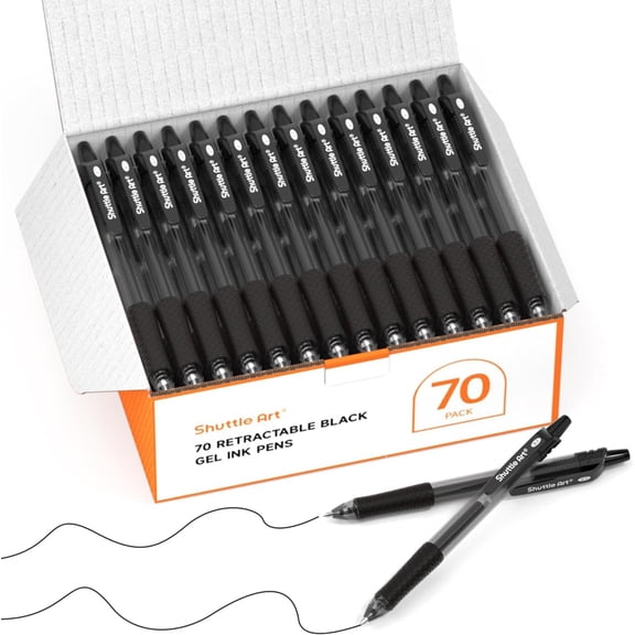 Shuttle Art Black Gel Pens, 70 Pack Retractable Medium Point Rollerball Gel Ink Pens Smooth Writing with Comfortable Grip for Office Home Work