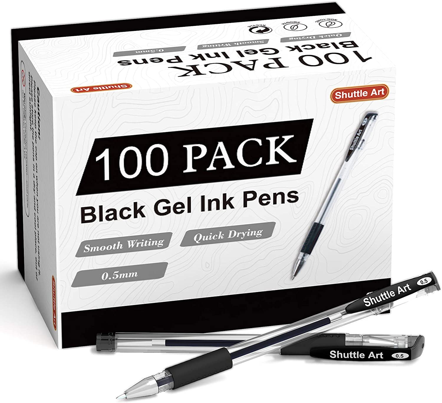 Shuttle Art Black Gel Pens, 100 Pack Fine Point Black Ink Pens Bulk, 0.5mm Rollerball Gel Ink Pens Smooth Writing with Comfortable Grip for Office, SC