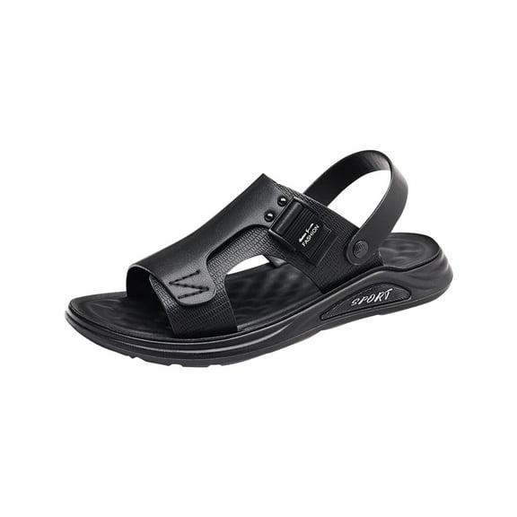 Black Gentlemen Casual Thick Soled Open Toe Sandals For Summer With Polyester Material And Ideal For Outdoor Events