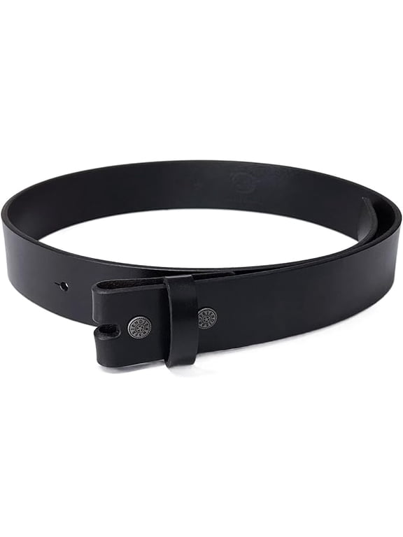 Black Genuine Leather Belt Strap with Snap, Snap-On Replacement Belt for Men's Buckles Fitting for Waist Size M (31-34 inch)