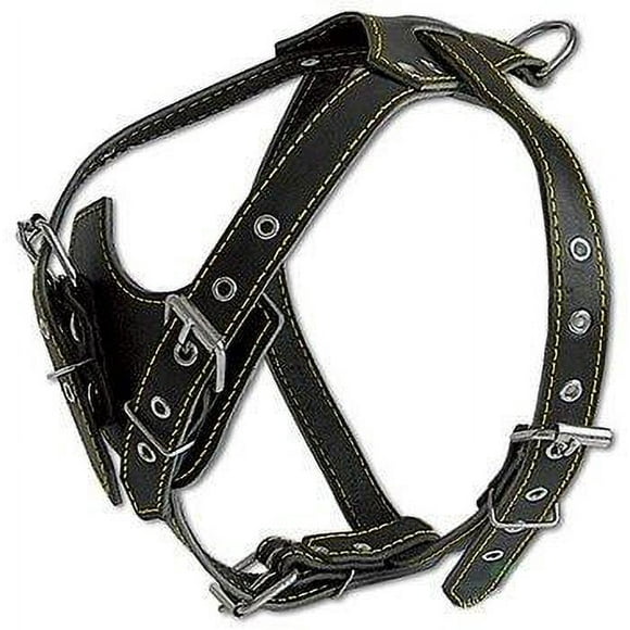 Black Genuine Leather Dog Harness, Medium. 25.5"-29" Chest, 1" Wide Adjustable Straps