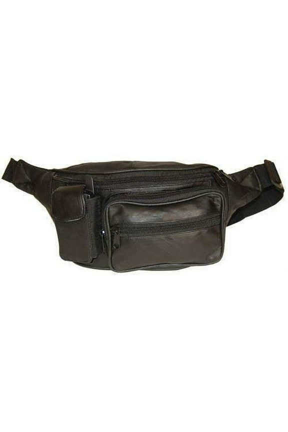 Black Genuine Leather Fanny Pack Waist Pouch with Cellphone Pocket & Adjustable Strap