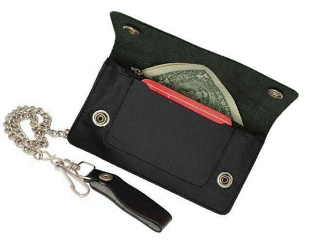 Black Genuine Leather Long Chain Men's Biker Wallet Zip Trucker ...