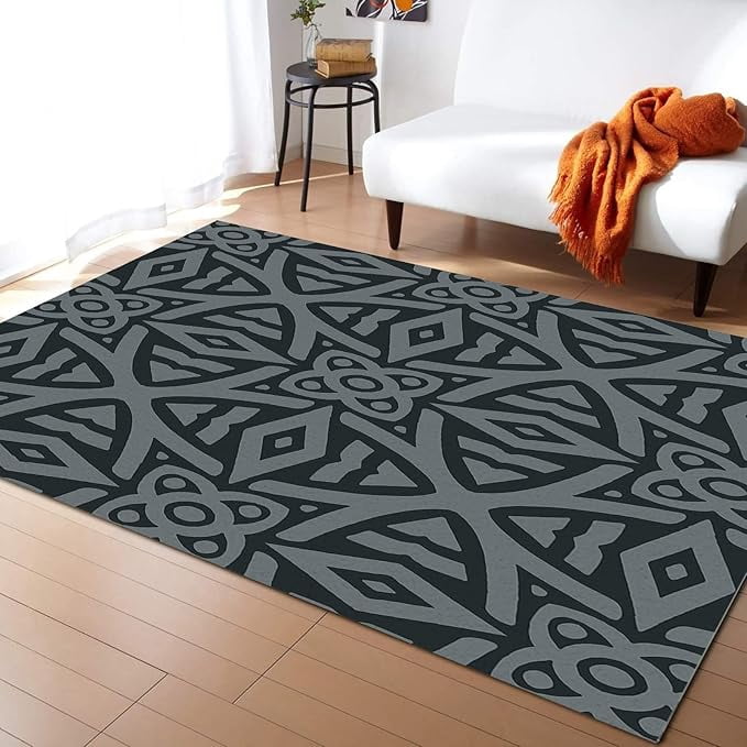 Petterned Rug Retro Black Geometric Abstract Area Rug, Retro Pattern Art Home Decor Rug ...