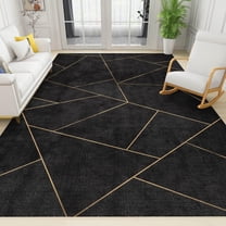 Black Geometric Abstract Area Rugs Golden Line Thick so Plush Rug Room Sofa Living Bedroom Home Decor Floor Mats 2x3 Carpet Non-slip Washable Soft Living Room Modern Durable