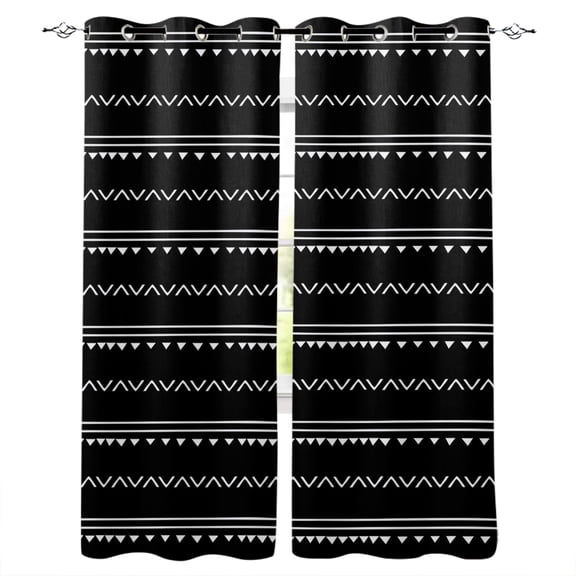 Black Geometric Abstract Art Blackout Curtains 39 Inches Long for Bedroom, White Stripes Triangle Arrow Thermal Insulated Room Darkening Black Out Window Curtain Panels Grommet Drapes for Living Room