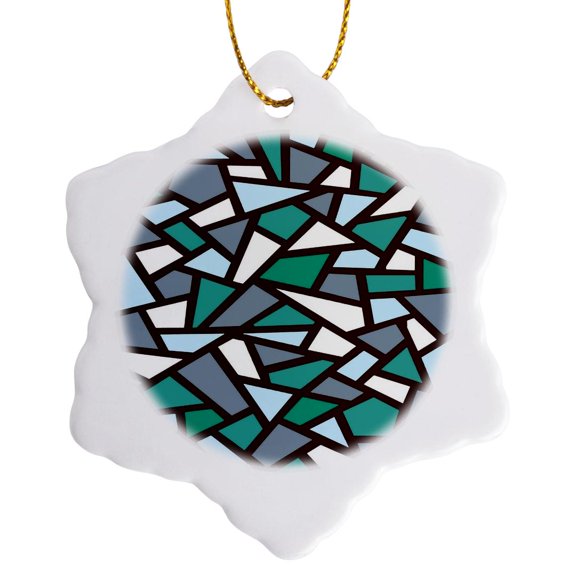 3drose, Black Geometric Abstract Pattern Teal Lilac White, 3 inch Snowflake Porcelain Ornament