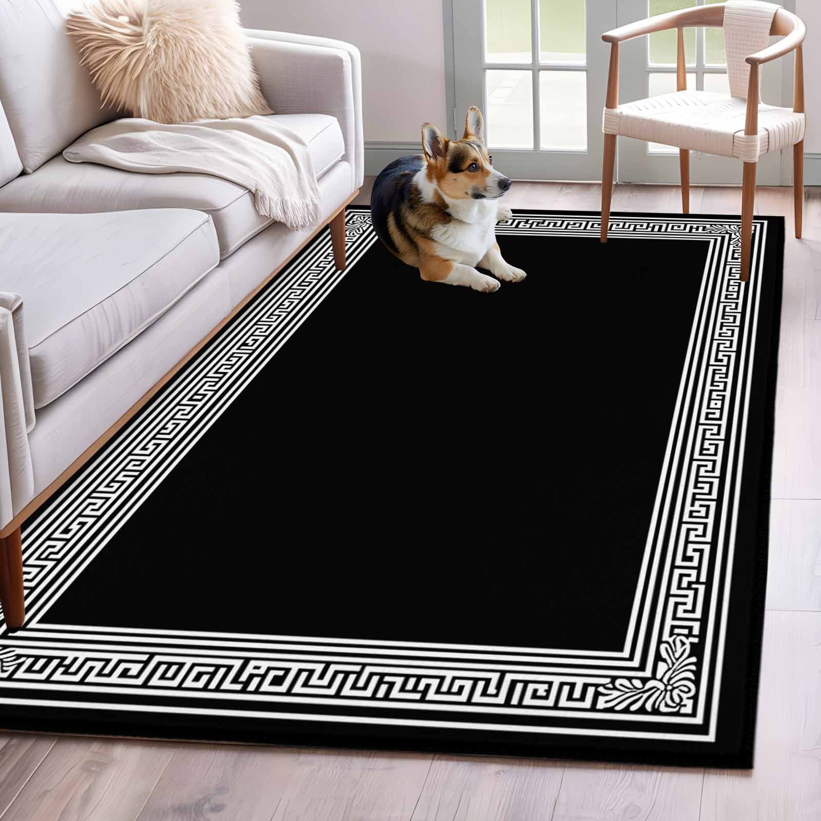 Black Geometric Area Rug 4x6 Washable Rug Non Slip Country Farm ...
