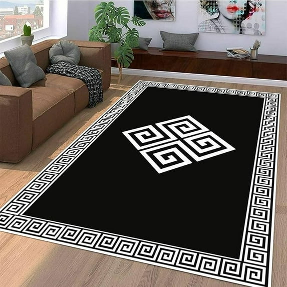 Black Geometric Area Rug, Black White Stripes Indoor Rugs, Non Slip Machine Washable Easy Care Carpet For Living Room Bedroom Study Apartment Home Decor 3 x 5ft