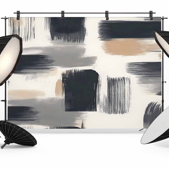 Black Geometric Backdrop for Photoshoot, Photography Photo Studio Background Wall Backdrop, Grey Modern Vintage Artwork Back Drop Banner Panel for Portraits Wedding Party Live Streaming Decor 8x6Ft