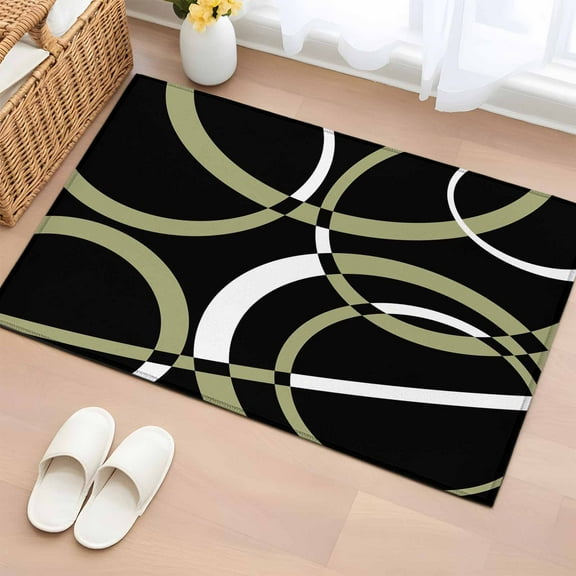 Black Geometric Bathroom Rug Washable 2x3 Entryway Rug Non Slip Modern Sage Green White Striped Art Front Door Mat Low Pile Indoor Doormat Throw Floor Carpet for Kitchen Bedroom Entrance