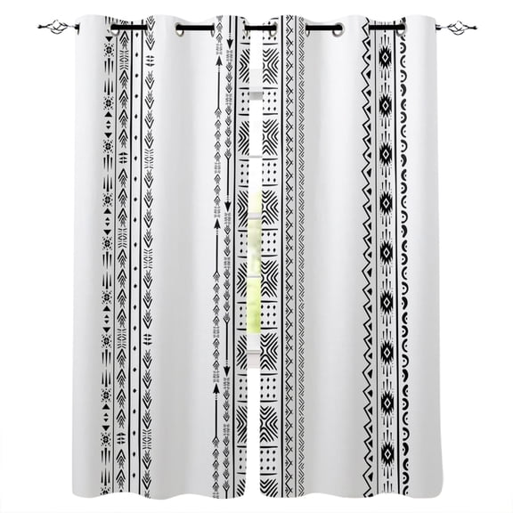 Black Geometric Blackout Curtains 39 Inches Long, Boho Lines White Modern Abstract Art Thermal Insulated Black Out Curtains, Short Darkening Window Curtain Drapes for Cafe Bedroom 27.5"x39" 2 Panels