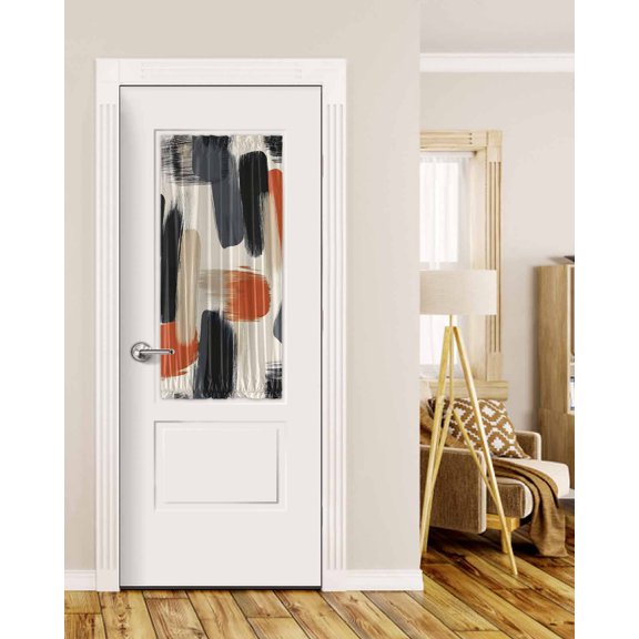 Black Geometric Blackout Curtains French Door Curtains for Door Window, Grey Abstract Oil Painting Artwork Privacy Drapery for Patio/Sidelight Doors, 1 Panel with Tieback, 25 x 40 Inches