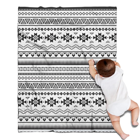 Black Geometric Border Pattern Blanket,Comfortable Soft Flannel Throw Blanket,All Season,Warm Lightweight Blankets for Sofa Bed Couch Living Room Chair,30"x40"