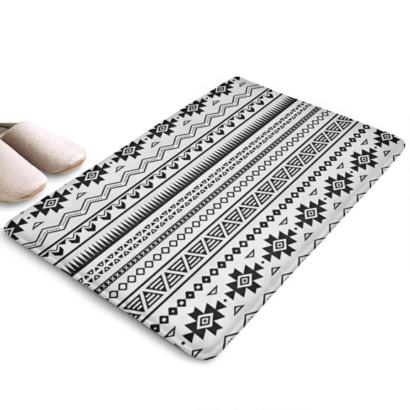 Black Geometric Border Pattern Flannel Non Slip Door Rugs,Washable Door Mats Indoor,Decorative Door Mats,Dirt-Resistant and Absorbent Doormat for Entrance,Bedroom,Kitchen,Bathroom,31.5x17in(80x43cm)