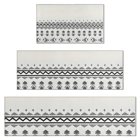 Black Geometric Border Pattern Kitchen Rugs Sets Of 3,Kitchen Runner Rugs Non Skid Washable,Decorative Kitchen Floor Mats for Kitchen,Sink,Laundry,17"x30"+ 17"x47" + 17"x59"