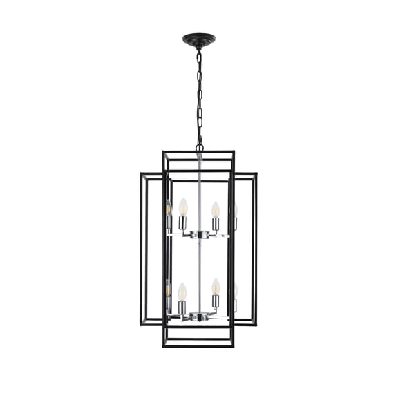 Black Geometric Chandelier - 8 Light Kitchen Island Lighting, Adjustable Height Pendant Light for Foyer, Hallway, Dining Room - 60 Inch Boom