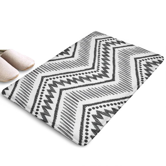 Black Geometric Chevron Dot Flannel Non Slip Door Rugs,Washable Door Mats Indoor,Decorative Door Mats,Dirt-Resistant and Absorbent Doormat for Entrance,Bedroom,Kitchen,Bathroom,31.5"x17"
