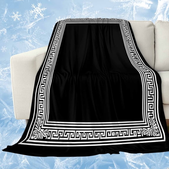 Black Geometric Cooling Blanket,Lightweight Breathable Summer Throw Blanket with Double Sided Cold Effect,Country Farm Traditional Chinese Tile Picnic Blankets Bed Sheet for Hot Sleepers 40"x60"