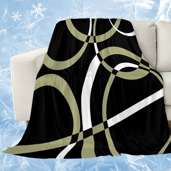 Black Geometric Cooling Blanket,Lightweight Breathable Summer Throw Blanket with Double Sided Cold Effect,Modern Sage Green White Striped Art Picnic Blankets Bed Sheet for Hot Sleepers 40"x60"