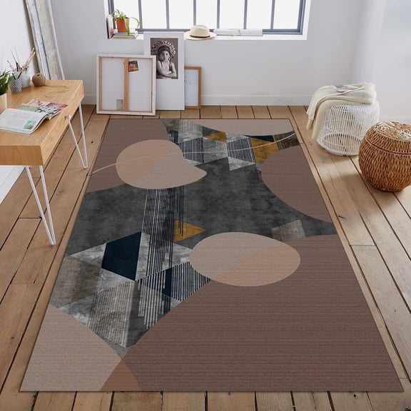 Black Geometric Creative Rug, Non Self-Adhesive Carpet, Rug Pad Fine Pile High Density Soft Hand Feel Suitable For Game Room Home Cafe Restaurant 4x6ft