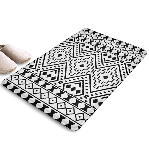 Black Geometric Diamond Pattern Flannel Non Slip Door Rugs,Washable Door Mats Indoor,Decorative Door Mats,Dirt-Resistant and Absorbent Doormat for Entrance,Bedroom,Kitchen,Bathroom,23.5x16in(60x40cm)