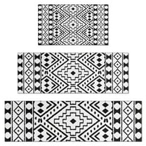 Black Geometric Diamond Pattern Kitchen Rugs Sets Of 3,Kitchen Runner Rugs Non Skid Washable,Decorative Kitchen Floor Mats for Kitchen,Sink,Laundry,17"x30"  17"x47"   17"x59"