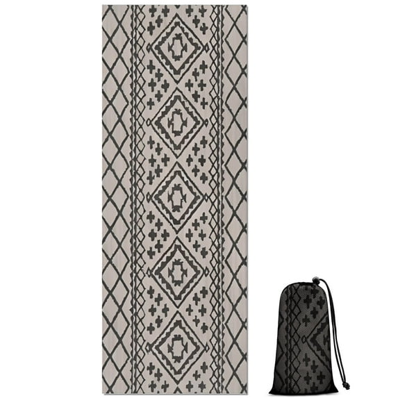 Black Geometric Diamond Striped Pattern Hot Yoga Mat Towel Non Slip for Hot Yoga - Quick-Drying Yoga Mat Cover with 4 Corner Pockets with Travel Bag - Hot Yoga Towel Non Slip 74"x26"