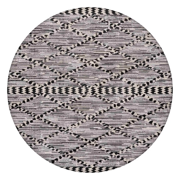 Black Geometric Diamond Striped Pattern Round Fitted Tablecloth with Elastic Edge,Dining Table Cover Waterproof,Outdoor Round Tablecloth for Camping,Dining,Indoor and Outdoor