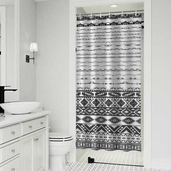 Black Geometric Diamond Striped Pattern Shower Curtain 36"x72" ,Bathroom Decorative Shower Curtains Set with 12 Hooks,Modern Waterproof Washable Shower Curtain