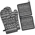 thumbnail image 1 of Black Geometric Diamond Triangle Pattern Kitchen Oven Mitt and Pot Holder Sets 4 Pcs for Baking, Cooking and Grilling, Heat Resistant Up To 392 °F, 1 of 7