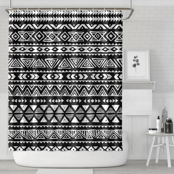 Black Geometric Diamond Triangle Pattern Shower Curtain 72"x84" ,Bathroom Decorative Shower Curtains Set with 12 Hooks,Modern Waterproof Washable Shower Curtain