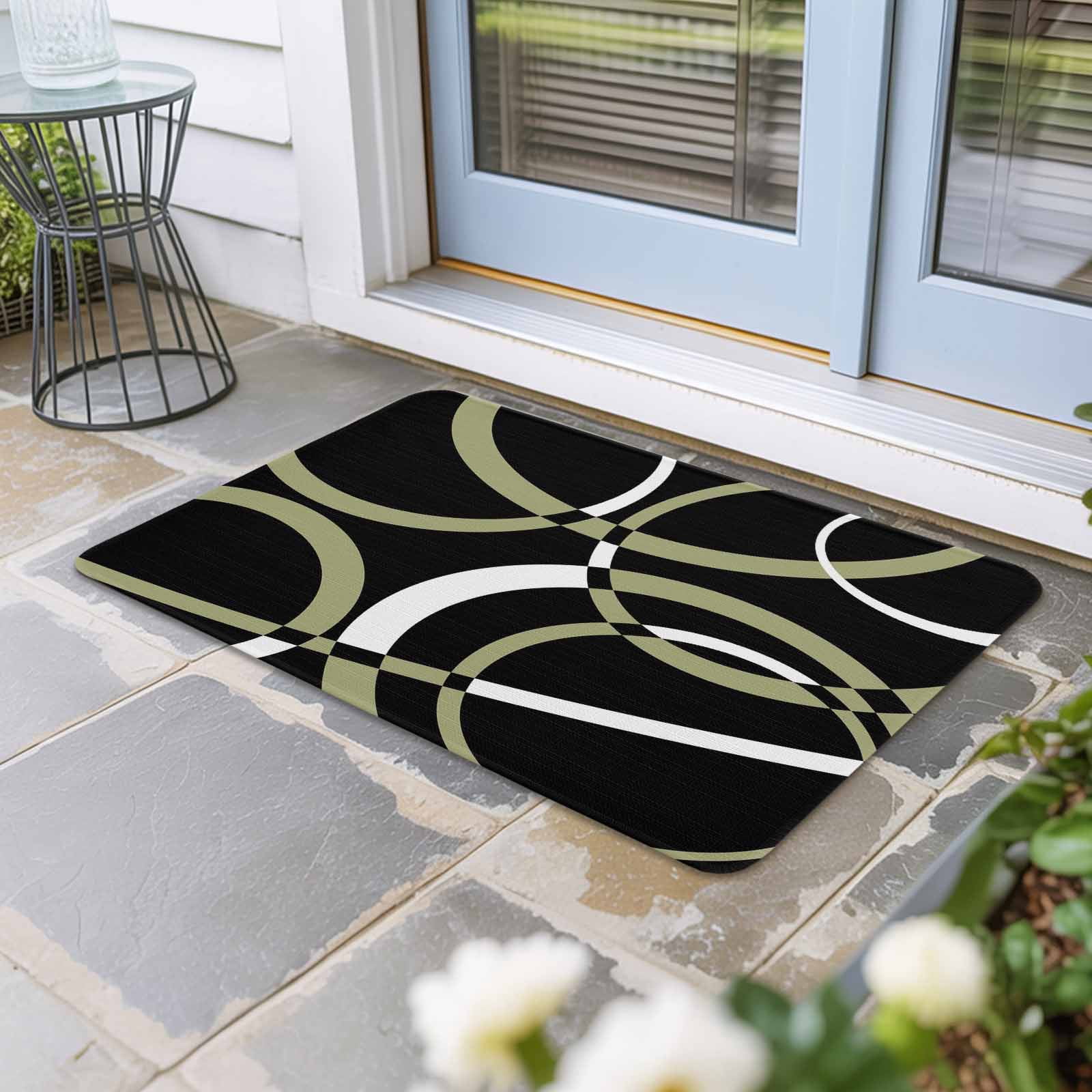Black Geometric Door Mat Indoor Outdoor, Modern Sage Green White ...