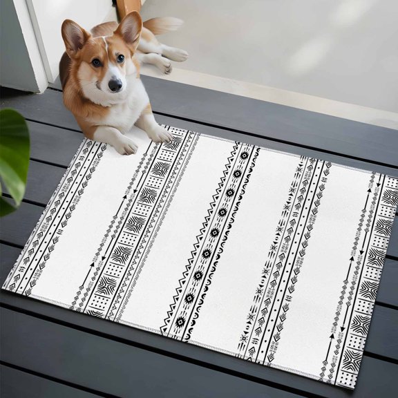 Black Geometric Front Door Rugs 2x3 ft Boho Lines White Modern Abstract Art Small Rug for Entryway Non Slip Washable Bathroom Door Mat Absorbent Floor Mat for Indoor Entrance